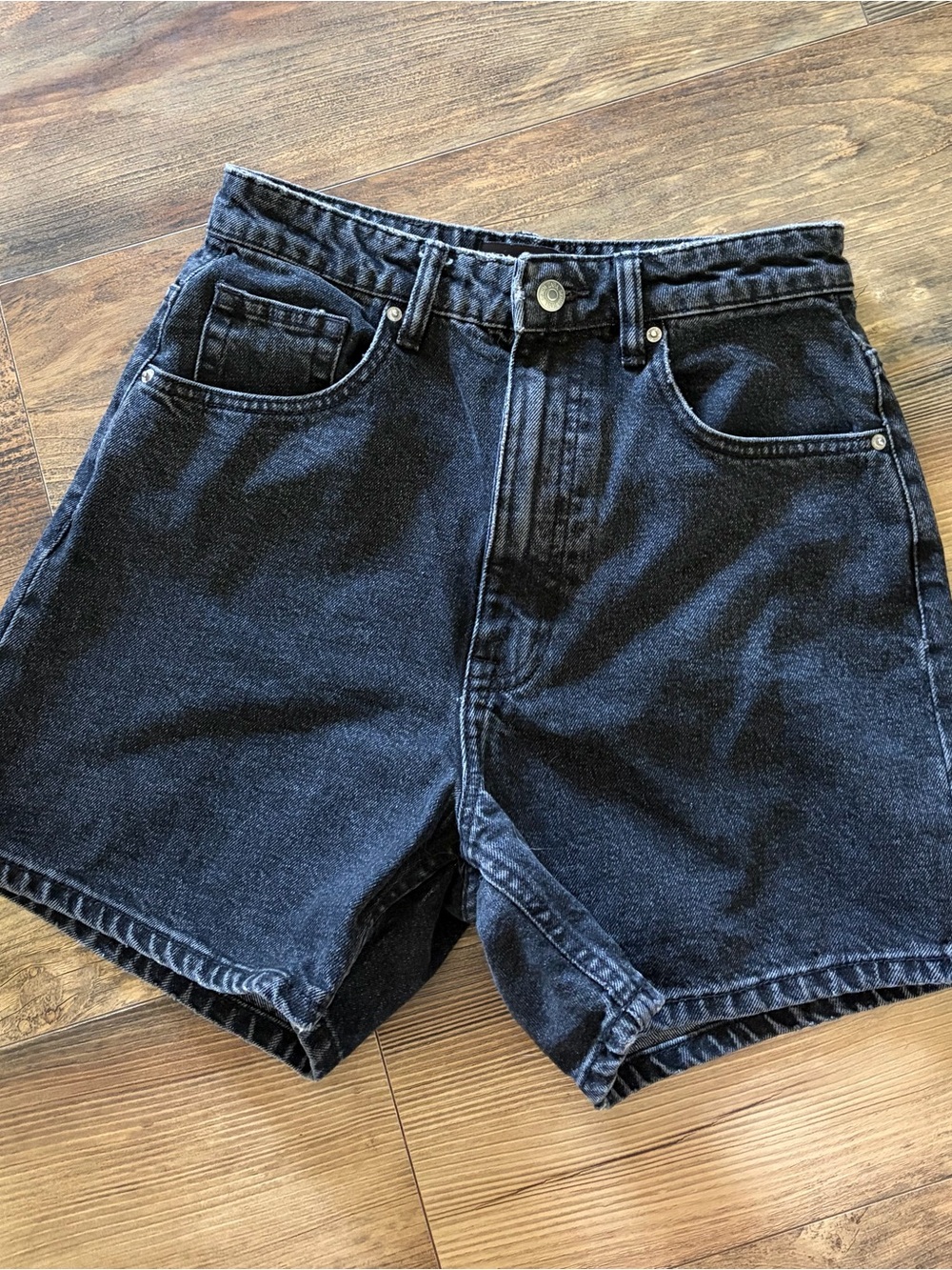 Zara High Waist Denim Shorts in Dark Black Wash